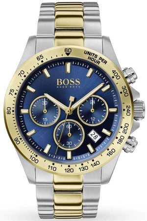 Hugo Boss Hero Chronograph Blue Dial Two Tone Steel Strap Watch for Men - 1513767