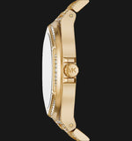 Michael Kors Lennox Three Hand Crystals White Dial Gold Steel Strap Watch For Women - MK6991