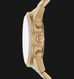 Michael Kors Ritz Three-Hand Glitz Crystals Gold Dial Gold Steel Strap Watch for Women - MK6747