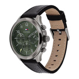 Tommy Hilfiger Asher Chronograph Green Dial Black Leather Strap Watch For Men - 1791856