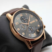 Hugo Boss Navigator Chronograph Grey Dial Brown Leather Strap Watch for Men - 1513496