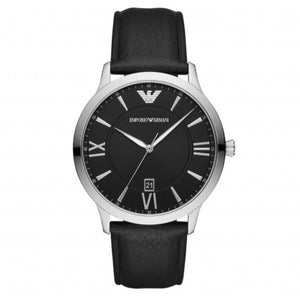 Emporio Armani Giovanni Analog Black Dial Black Leather Strap Watch For Men - AR11210