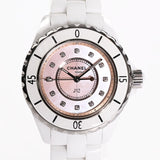 Chanel J12 Quartz Diamonds Pink Dial White Steel Strap Watch for Women - J12 H5513