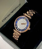 Emporio Armani Gianni T-Bar Quartz Crystals Black Dial Gold Steel Strap Watch For Women - AR11423