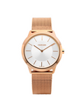 Calvin Klein Minimal White Dial Rose Gold Mesh Bracelet Watch for Women - K3M22626