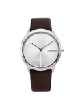 Calvin Klein Minimal Silver Dial Brown Leather Strap Watch for Men - K3M221G6