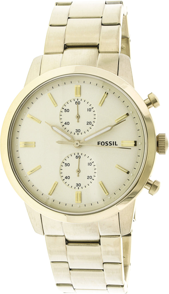 Fossil Townsman Chronograph White Dial Gold Steel Strap Watch for Men - FS5348