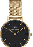 Daniel Wellington Classic Petite Evergold Black Dial Gold Mesh Bracelet Watch For Women - DW00100349