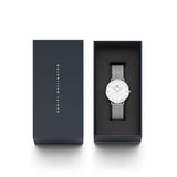 Daniel Wellington Petite Sterling Quartz White Dial Silver Mesh Bracelet Watch For Men - DW00100306