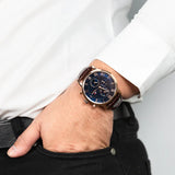 Tommy Hilfiger Kane Chronograph Blue Dial Brown Leather Strap Watch for Men - 1791399