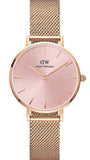 Daniel Wellington Petite Melrose Pink Dial Rose Gold Mesh Strap Watch For Women - DW00100368