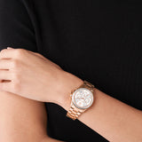 Michael Kors Everest Chronograph Silver Dial Rose Gold Steel Strap Watch For Women - MK7213