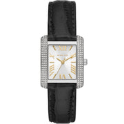 Michael Kors Emery Three Hand Silver Dial Black Leather Strap Watch For Women - MK4696