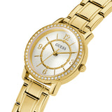 Guess Analog Diamonds Silver Dial Gold Steel Strap Watch For Women - W1013l2