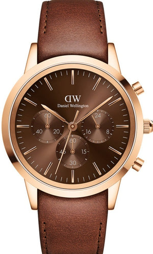 Daniel Wellington Iconic Chronograph St Mawes Brown Dial Brown Leather Strap Watch For Men - DW00100640