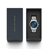 Daniel Wellington Iconic Chronograph Link Blue Dial Silver Steel Strap Watch For Men - DW00100644