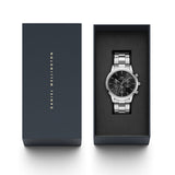 Daniel Wellington Iconic Chronograph Link Black Dial Silver Steel Strap Watch For Men  - DW00100645