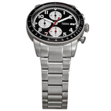 Fossil Sport Tourer Chronograph Black Dial Silver Steel Strap Watch for Men - FS6045