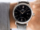 IWC Portofino Automatic Black Dial Black Leather Strap Watch for Men - IW356502