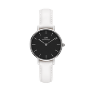 Daniel Wellington Classic Petite Bondi Black Dial White Leather Strap Watch for Women - DW00100286