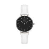 Daniel Wellington Classic Petite Bondi Black Dial White Leather Strap Watch for Women - DW00100286