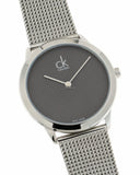 Calvin Klein Minimal Grey Dial Silver Mesh Bracelet Watch for Women - K3M23124