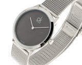 Calvin Klein Minimalist Black Dial Silver Mesh Bracelet Watch for Men - K3M2112X