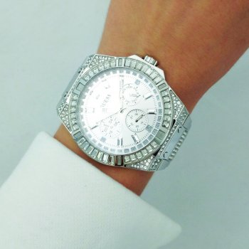 Diamonds Guess Zeus for Silver Dial Watch Multifunction Men Steel Strap Silver