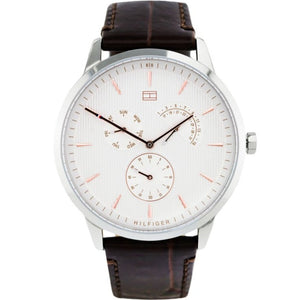 Tommy Hilfiger Brad Chronograph White Dial Brown Leather Strap Watch For Men - 1710389