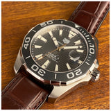 Tag Heuer Aquaracer Caliber 5 Black Dial Brown Leather Strap Watch for Men - WAY201M.FC6474