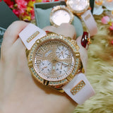 Guess Frontier Diamonds Rose Gold Dial Pink Rubber Strap Watch For Women - W1160L5