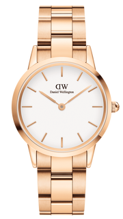 Daniel Wellington Iconic Link White Dial Rose Gold Steel Strap Watch For Women - DW00100209