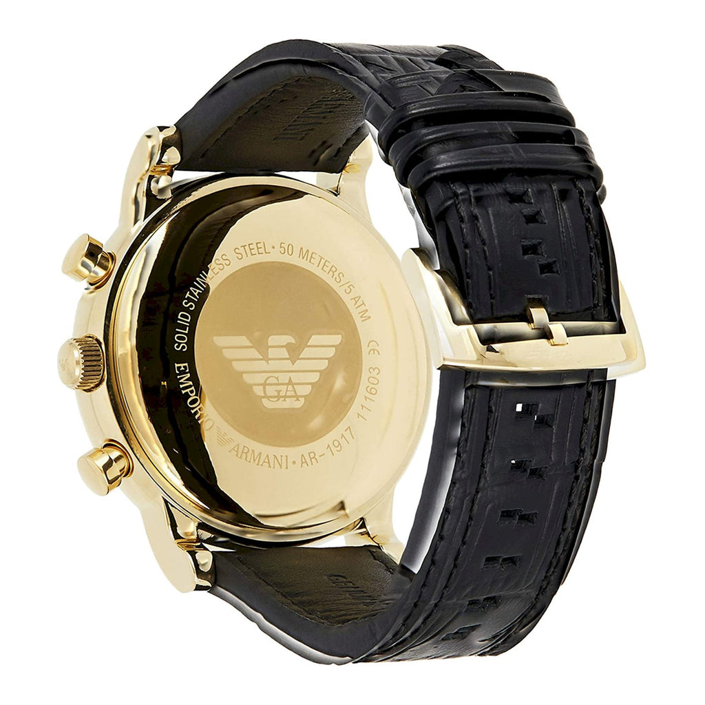 Emporio Armani Luigi Chronograph Black Dial Black Leather Watch For Men