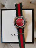 Gucci Grip Quartz Chronograph Red Dial Two Tone NATO Strap Watch for Men - YA157304