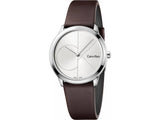 Calvin Klein Minimal Silver Dial Brown Leather Strap Watch for Men - K3M221G6