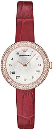 Emporio Armani Rosa Two Hand White Dial Red Leather Strap Watch For Women - AR11357