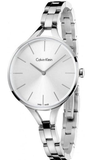 Calvin Klein Graphic White Dial Silver Steel Strap Watch for Women - K7E23146