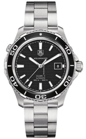 Tag Heuer Aquaracer Caliber 5 Automatic Black Dial Silver Steel Strap Watch for Men - WAK2110.BA0830