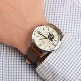 Fossil Townsman Automatic White Dial Brown Leather Strap Watch for Men - ME3064