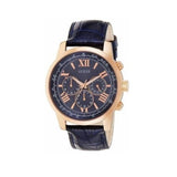 Guess Horizon Chronograph Blue Dial Blue Leather Strap Watch For Men - W0380G5