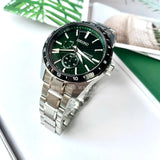 Seiko Presage Sharp Edged Series GMT Green Dial Silver Steel Strap Watch For Men - SPB219J1