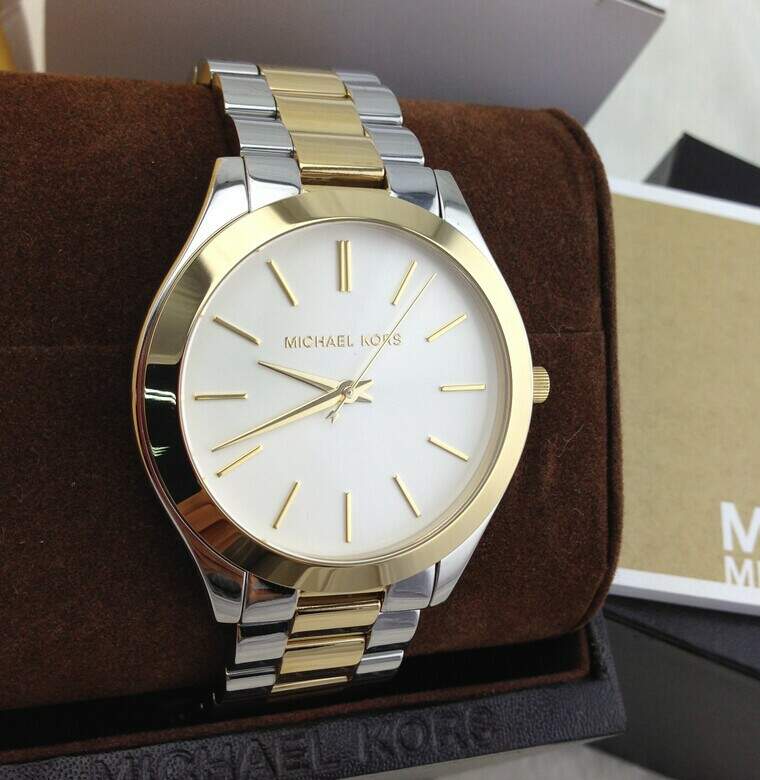 Michael Kors Runway Slim Silver Dial Two Tone Stainless Steel Strap Watch for Women - MK3198