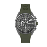 Hugo Boss Volane Chronograph Grey Dial Green Silicone Strap Watch For Men - 1513952