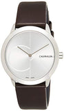 Calvin Klein Minimal Silver Dial Brown Leather Strap Watch for Men - K3M221G6