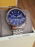 Michael Kors Lexington Chronograph Blue Dial Silver Steel Strap Watch for Men - MK8280