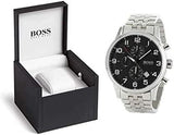 Hugo Boss Aeroliner Chronograph Quartz Black Dial Silver Steel Strap Watch For Men - HB1512446