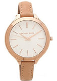 Michael Kors Runway Slim Quartz White Dial Beige Leather Strap Watch For Women - MK2284