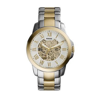 Fossil Grant Automatic Skeleton White Dial Two Tone Steel Strap Watch for Men - ME3112