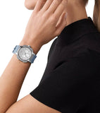 Michael Kors Sidney Multifunction Crystals Silver Dial Blue Rubber Strap Watch for Women - MK7220