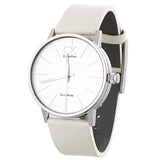 Calvin Klein Post Minimal Silver Dial White Leather Strap Watch for Men - K7621126